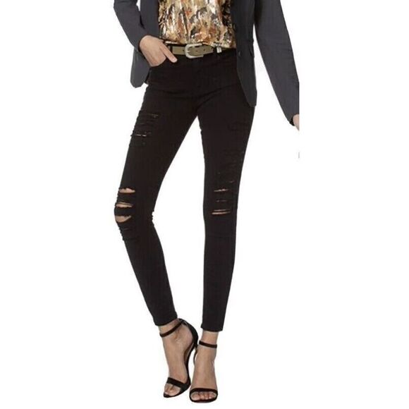 Frame Women Sz 29 Black Film Noir Le Skinny de Jeanne Distressed Denim Jeans $20 - Picture 8 of 8